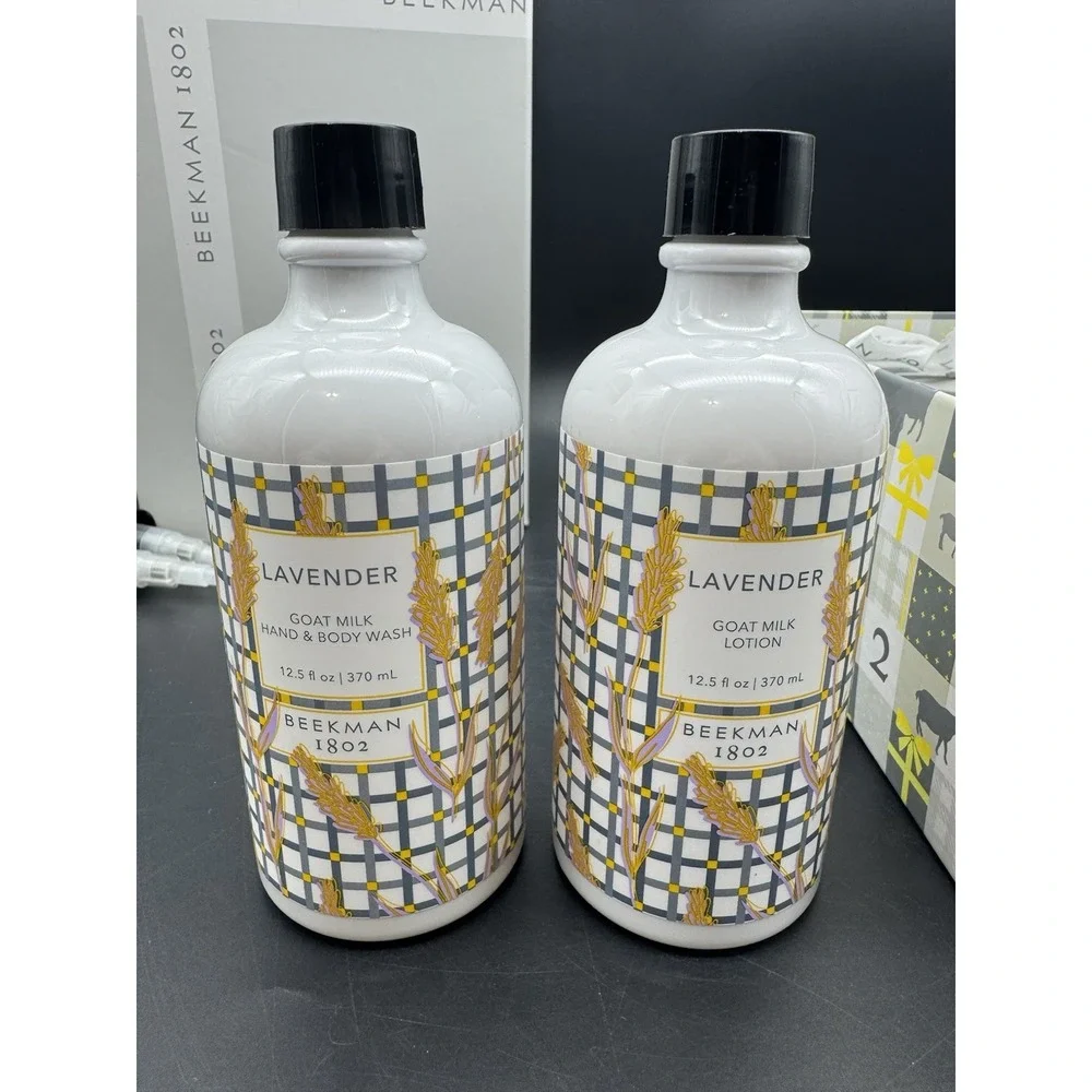 Beekman 1802 Lavender Goat Milk Lotion & Wash Gift Set w Ceramic Tray NEW